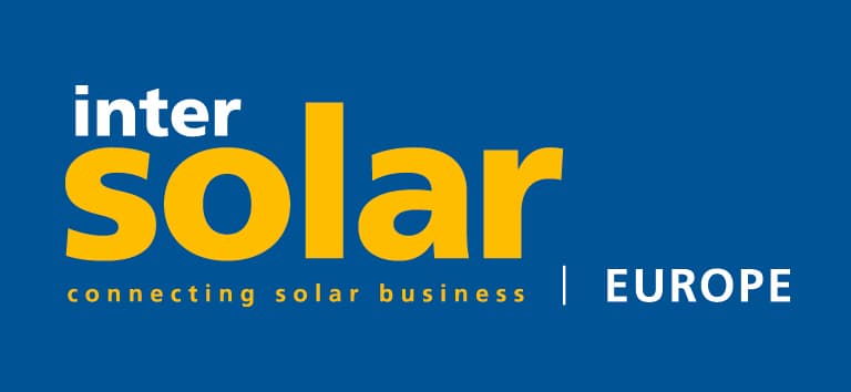 Intersolar Europe logo with the text "connecting solar business" on a blue background.