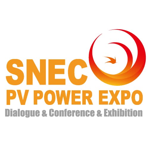 Logo of SNEC PV Power Expo with text "Dialogue & Conference & Exhibition" and an abstract illustration of a bird in a circular, gradient pattern.