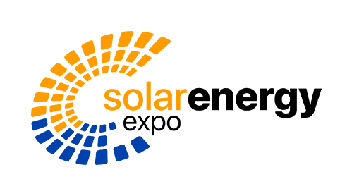 Logo of the Solar Energy Expo featuring an arc of blue and orange squares forming a partial circle, with "solar energy expo" written beside it.