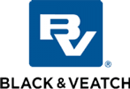 Logo of Black & Veatch, featuring a blue square with a white "BV" inside it, and "Black & Veatch" written below in black text.