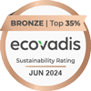 Bronze medal for top 35% Ecovadis sustainability rating, June 2024.