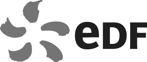 EDF logo featuring an abstract design of wind turbine blades beside the text "EDF".