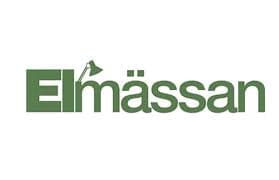 Logo of Elmässan with the text "Elmässan" in green and a small green icon resembling a lamp incorporated into the letter "E".