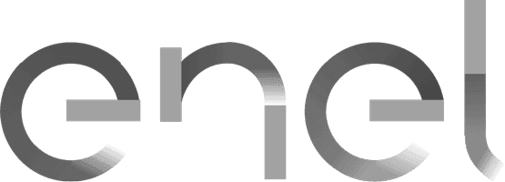 The image shows the Enel logo, featuring lowercase letters "e," "n," "e," and "l" in a modern, rounded font with a gradient effect.