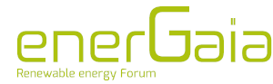 Logo of enerGaia with green text. The phrase "Renewable energy Forum" is written below the logo.