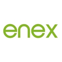 The image shows a green text logo displaying the word "enex" in a lowercase font on a white background.