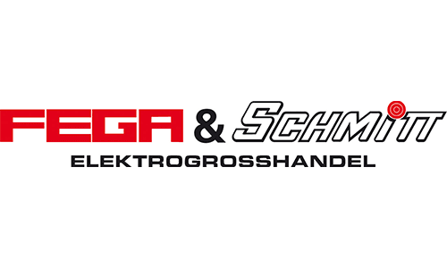 Logo of Fega & Schmitt with the words "FEGA" in red, "Schmitt" in black, and "ELEKTROGROSSHANDEL" below in black.