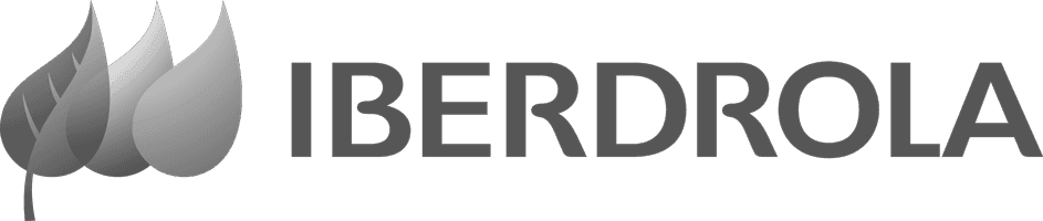 Logo of Iberdrola with three overlapping leaf-shaped icons on the left and the company name in bold uppercase letters on the right.