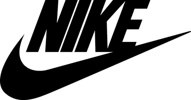Logo of Nike displaying the brand name above a swoosh mark, both in black.
