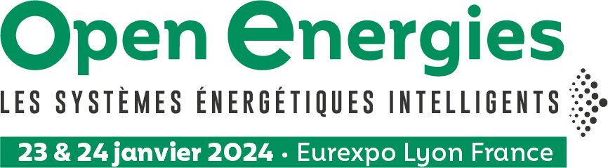 Banner for "Open Energies: Les Systèmes Énergétiques Intelligents," scheduled for January 23-24, 2024, at Eurexpo Lyon, France.
