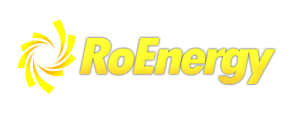RoEnergy logo with "RoEnergy" in bold yellow text on a white background with a yellow sun icon on the left.