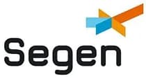 Logo featuring the word "Segen" with interconnected orange, blue, and light blue arrow-like shapes above the text.