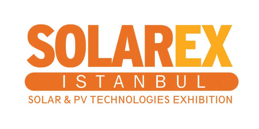 Logo reading "SOLAREX ISTANBUL, Solar & PV Technologies Exhibition" with 'SOLAR' in orange, 'EX' in yellow, and 'ISTANBUL' and the subtitle text in white on an orange background.