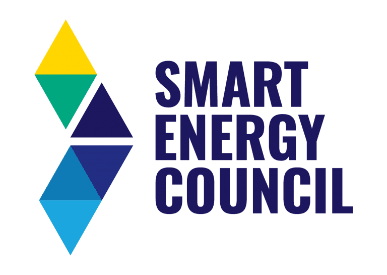 Logo of the Smart Energy Council featuring a geometric design of four colored triangles and the organization's name in bold, blue letters.