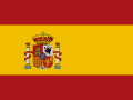 The flag of Spain consists of three horizontal stripes: red, yellow, and red. The yellow stripe is twice the height of each red stripe and includes the national coat of arms on the left side.