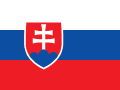 The flag of Slovakia, featuring three horizontal stripes in white, blue, and red with the national coat of arms (a double-cross on three blue hills) near the hoist side.