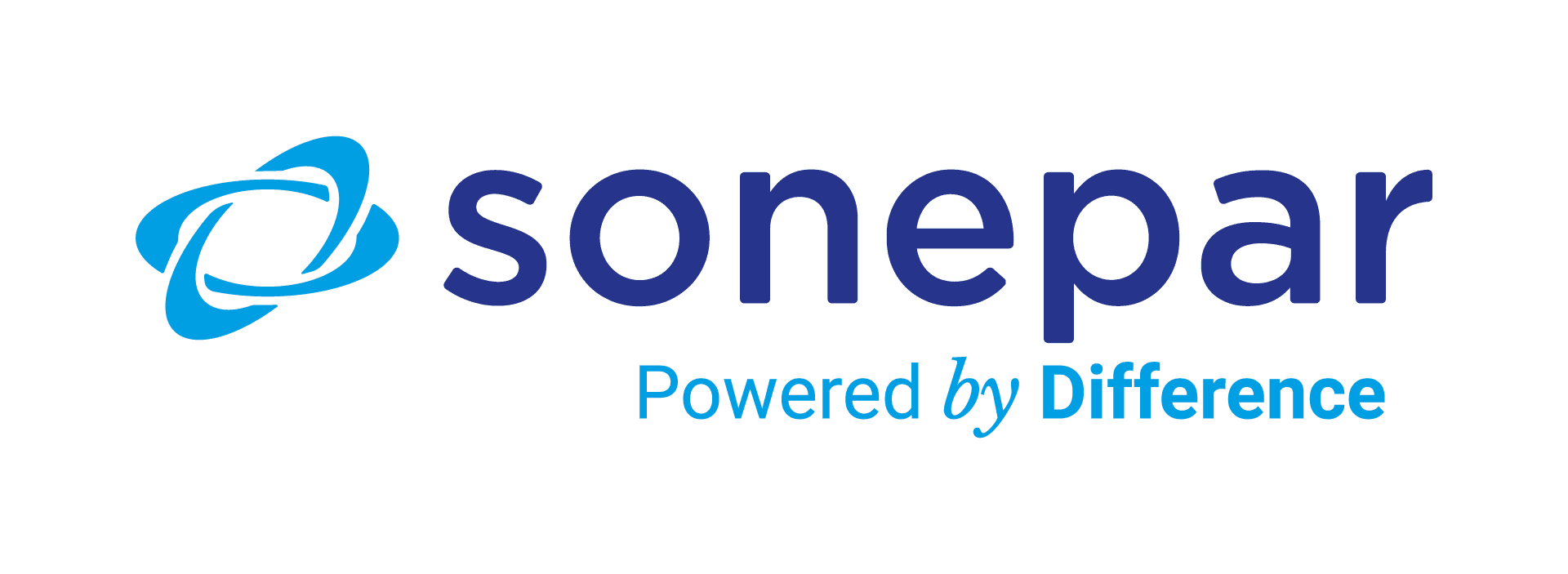 Sonepar logo featuring a blue abstract symbol on the left and the text "Sonepar" in bold blue with the tagline "Powered by Difference" in lighter blue underneath.